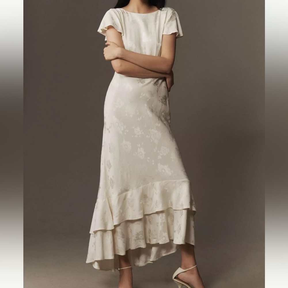 RIXO Liberty Flutter-Sleeve Tiered Ruffle Midi Dress